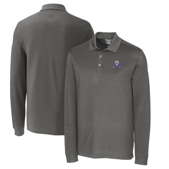 Men's Cutter & Buck Steel Northwestern Wildcats Vault Advantage Tri-Blend Pique Big & Tall Long Sleeve Polo