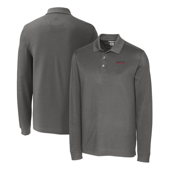 Men's Cutter & Buck Steel Texas Tech Red Raiders Advantage Tri-Blend Pique Long Sleeve Polo