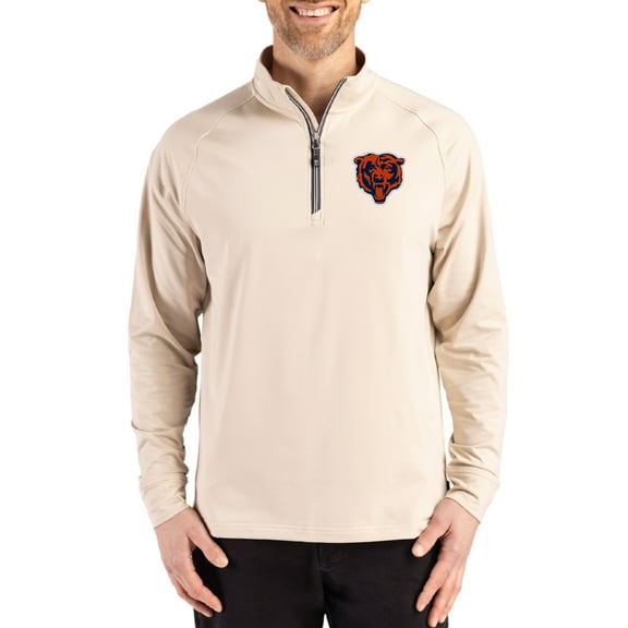 Men's Cutter & Buck Tan Chicago Bears Adapt Eco Knit Stretch Recycled Quarter-Zip Pullover