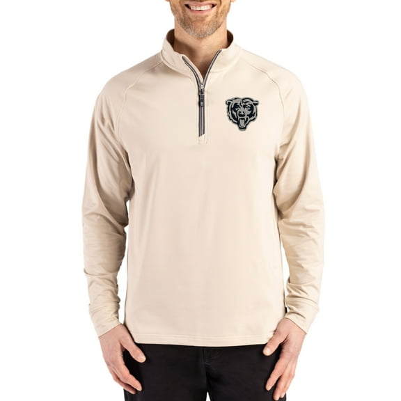 Men's Cutter & Buck Tan Chicago Bears Adapt Eco Knit Stretch Recycled Quarter-Zip Pullover