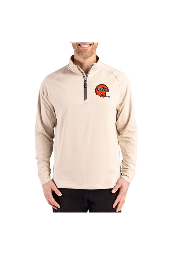 Men's Cutter & Buck Tan Cincinnati Bengals Throwback Logo Adapt Eco Knit Stretch Recycled Quarter-Zip Pullover