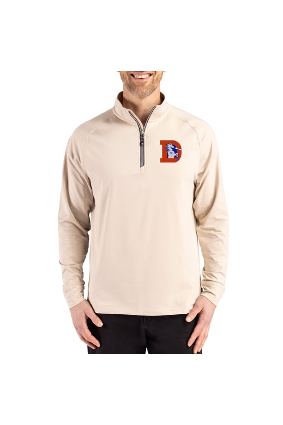 Men's Cutter & Buck Tan Denver Broncos Throwback Logo Adapt Eco Knit Stretch Recycled Quarter-Zip Pullover