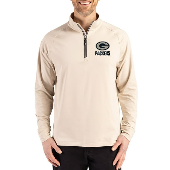 Men's Cutter & Buck Tan Green Bay Packers Adapt Eco Knit Stretch Recycled Quarter-Zip Pullover