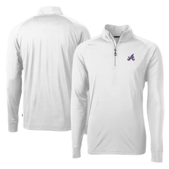 Men's Cutter & Buck White Atlanta Braves City Connect Adapt Eco Knit Stretch Recycled Quarter-Zip Pullover Top