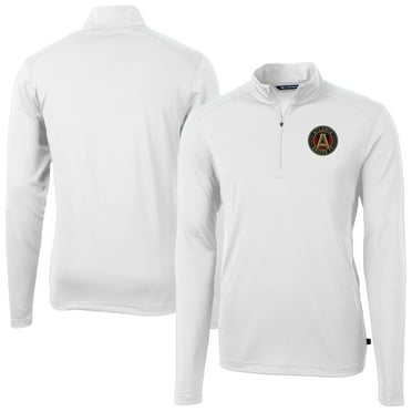 Men's-Cutter & Buck White Atlanta United FC Virtue Eco Pique Recycled Quarter-Zip Pullover Top