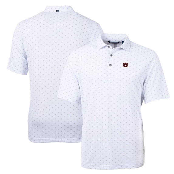 Men's Cutter & Buck White Auburn Tigers Big & Tall Virtue Eco Pique Tile Print Recycled Polo