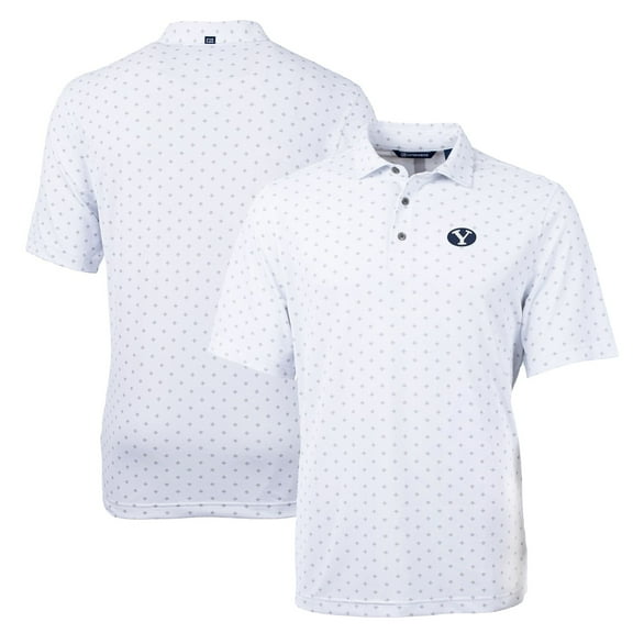Men's Cutter & Buck White BYU Cougars Big & Tall Virtue Eco Pique Tile Print Recycled Polo