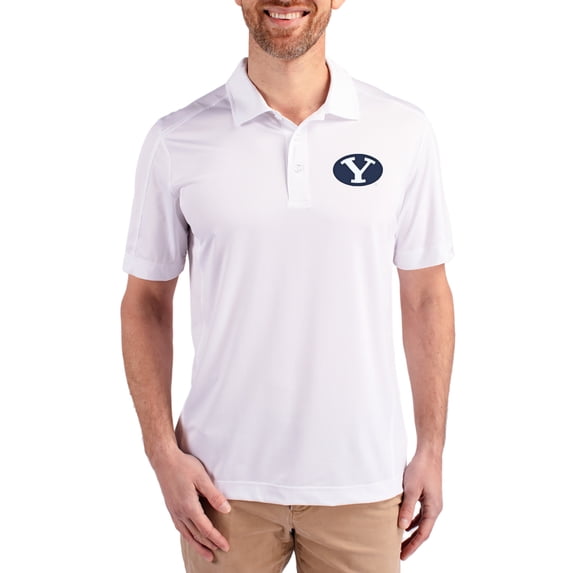 Men's Cutter & Buck White BYU Cougars Prospect Eco Textured Stretch Recycled Polo