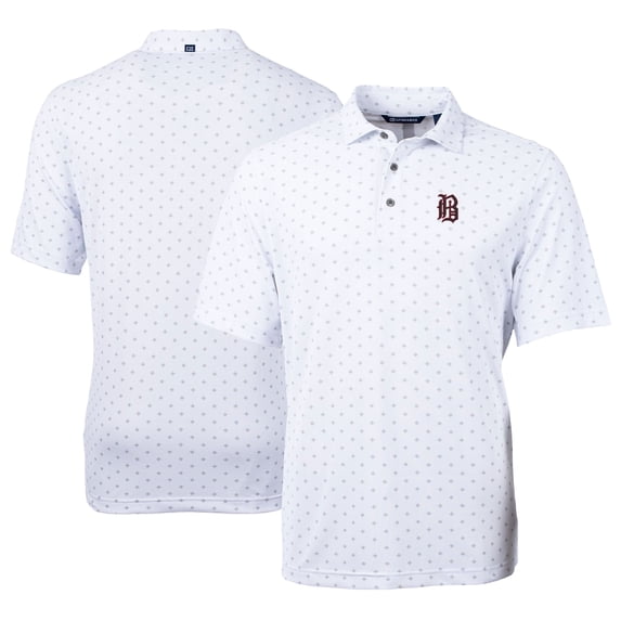 Men's Cutter & Buck White Birmingham Barons Virtue Eco Pique Tile Print Recycled Polo