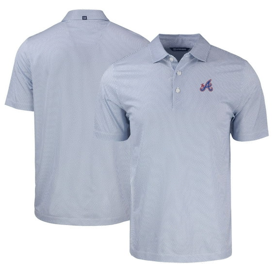 Men's Cutter & Buck White/Blue Atlanta Braves City Connect Pike Eco Symmetry Print Stretch Recycled Polo