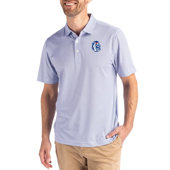Men's Cutter & Buck White/Blue Fresno State Bulldogs Pike Eco Symmetry Print Stretch Polo
