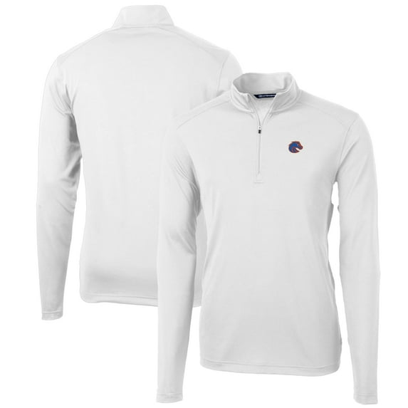 Men's Cutter & Buck White Boise State Broncos Big & Tall Virtue Eco Pique Recycled Quarter-Zip Pullover Top