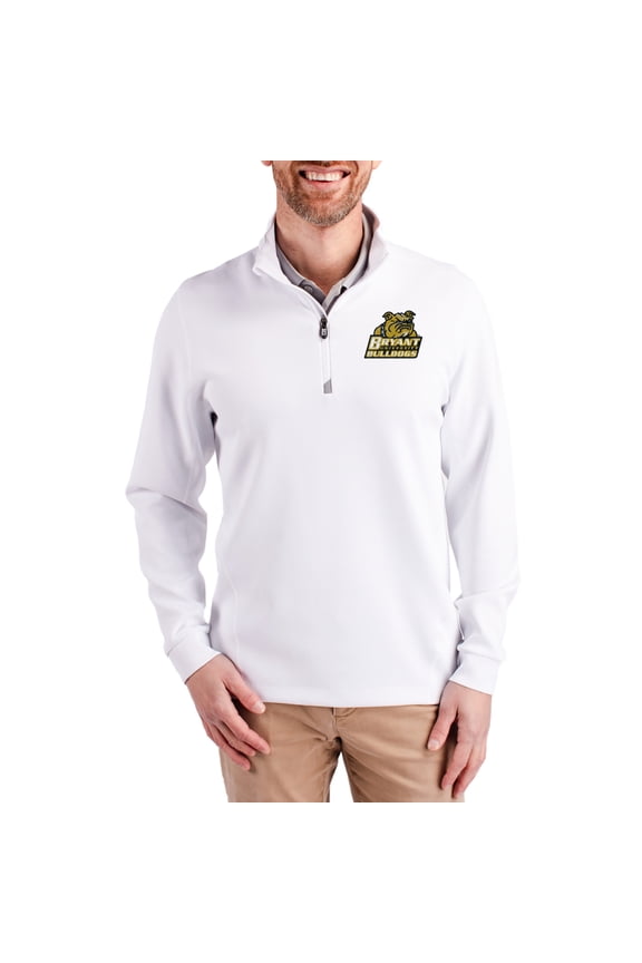 Men's-Cutter & Buck  White Bryant Bulldogs DryTec Traverse Stretch Eco Tri-Blend Quarter-Zip Pullover