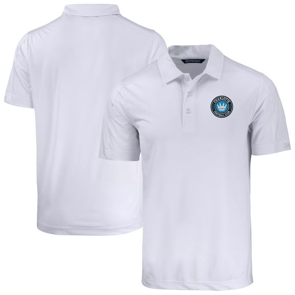 Men's-Cutter & Buck White Charlotte FC Big & Tall Prospect Eco Textured Stretch Recycled Polo