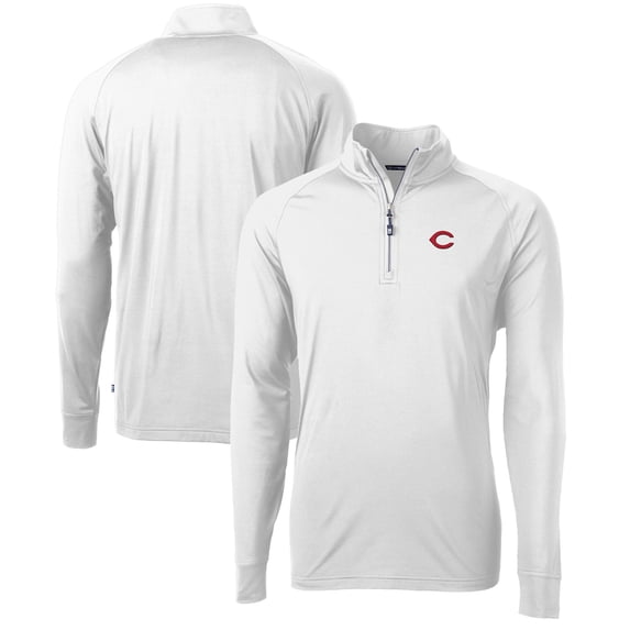 Men's Cutter & Buck White Cincinnati Reds Adapt Eco Knit Stretch Recycled Quarter-Zip Pullover Top