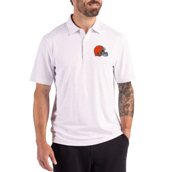 Men's Cutter & Buck White Cleveland Browns Forge Epic Confidence Fine Line Stripe Stretch Recycled Polo