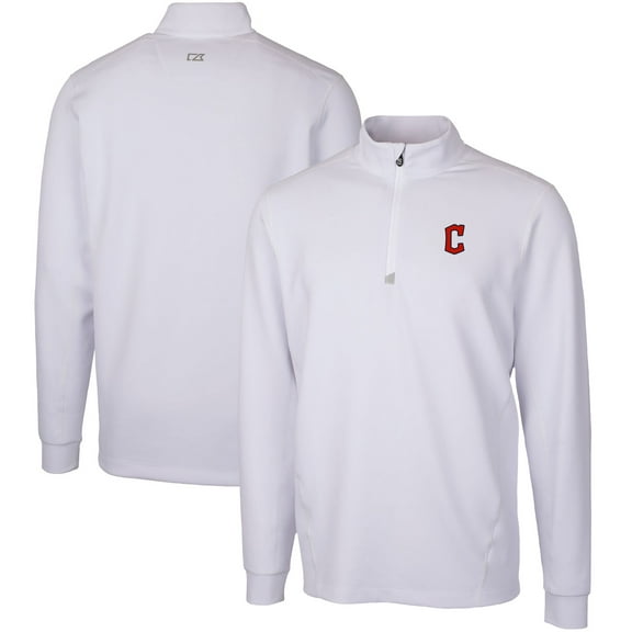 Men's Cutter & Buck  White Cleveland Guardians Traverse Stretch Quarter-Zip Pullover Top