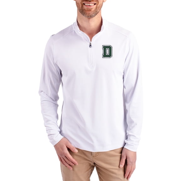 Men's-Cutter & Buck  White Dartmouth Big Green Virtue DryTec Quarter-Zip Pullover