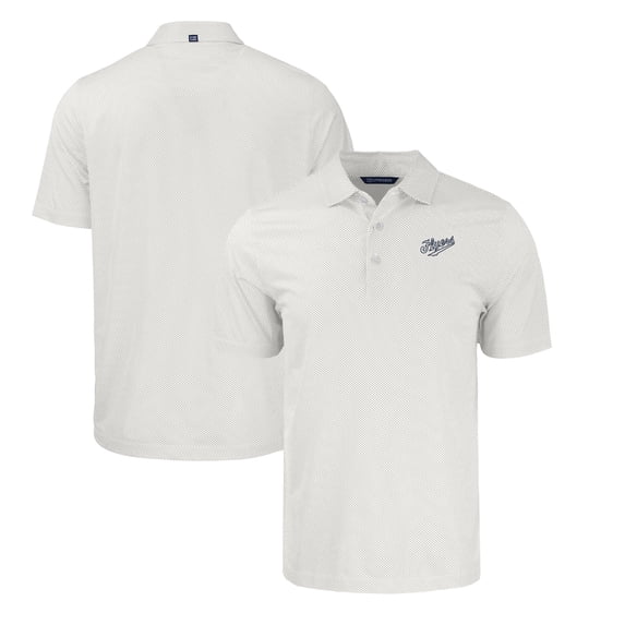 Men's Cutter & Buck White Dayton Flyers Big & Tall Pike Eco Symmetry Print Stretch Recycled Polo