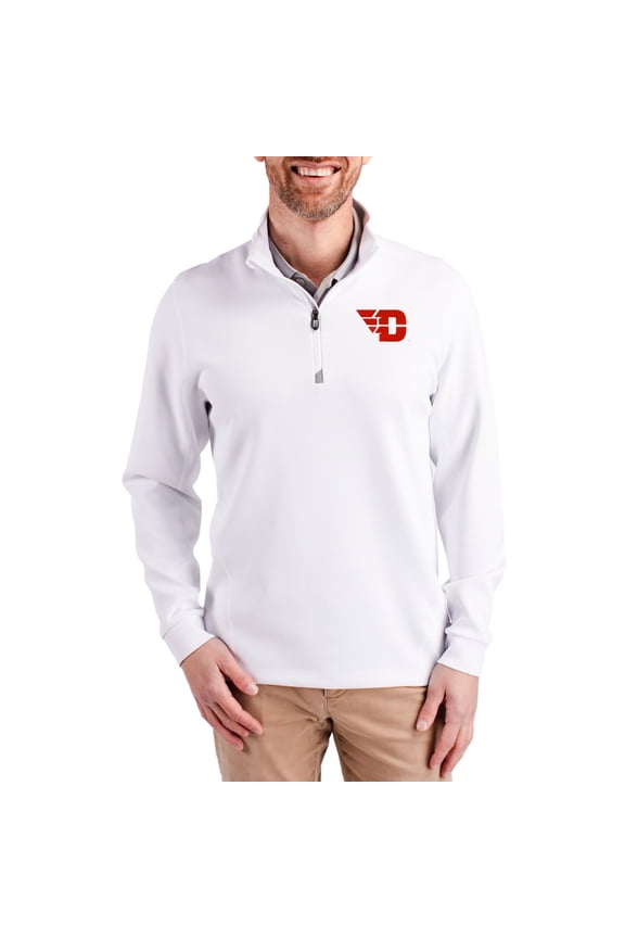 Men's-Cutter & Buck White Dayton Flyers DryTec Traverse Stretch Eco Tri-Blend Quarter-Zip Pullover