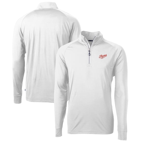 Men's Cutter & Buck White Dayton Flyers Vault Adapt Eco Knit Stretch Recycled DryTec Quarter-Zip Top