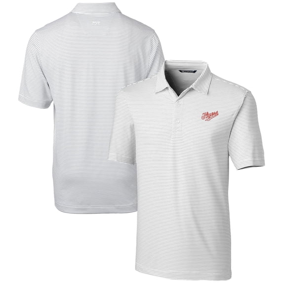 Men's Cutter & Buck White Dayton Flyers Vault Forge Pencil Stripe Stretch Polo