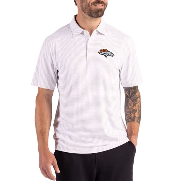 Men's Cutter & Buck White Denver Broncos Forge Epic Confidence Fine Line Stripe Stretch Recycled Polo