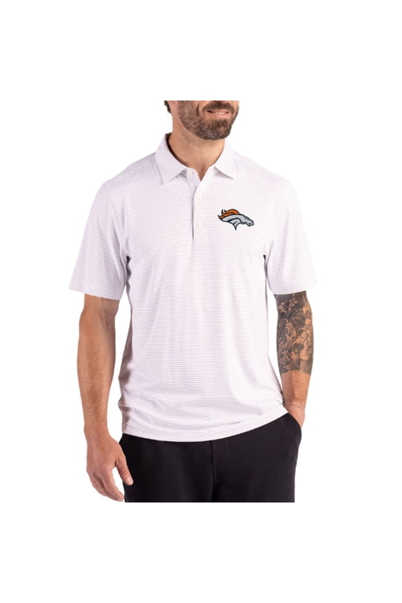 Men's Cutter & Buck White Denver Broncos Forge Epic Confidence Fine Line Stripe Stretch Recycled Polo