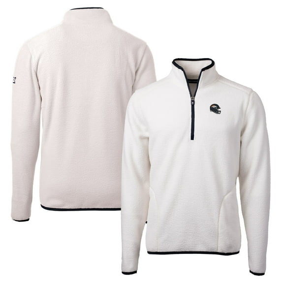 Men's Cutter & Buck White Denver Broncos Helmet Cascade Eco Sherpa Fleece Quarter-Zip Pullover Jacket