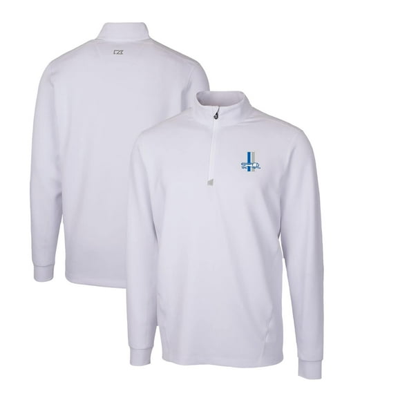 Men's Cutter & Buck White Detroit Lions Throwback Logo Traverse Stretch Quarter-Zip Pullover Top