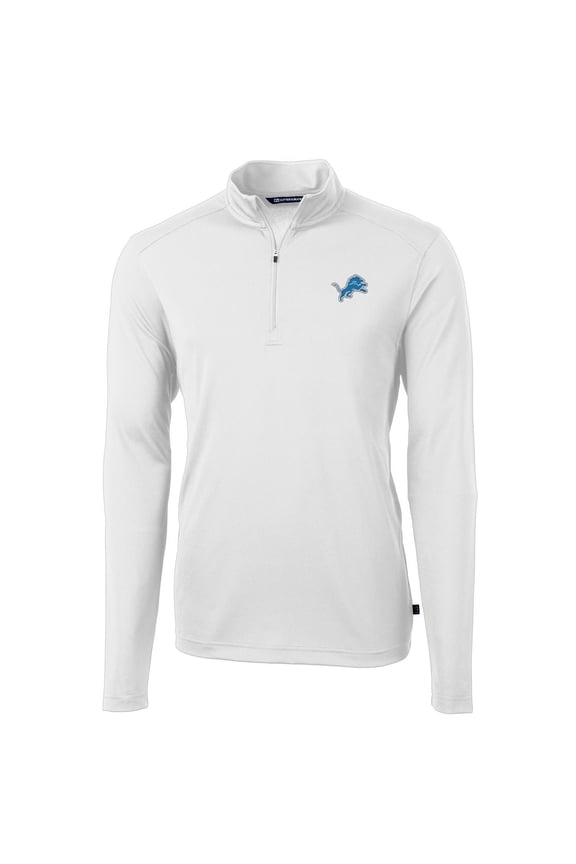 Men's Cutter & Buck White Detroit Lions Virtue Eco Pique Recycled Quarter-Zip Pullover Jacket