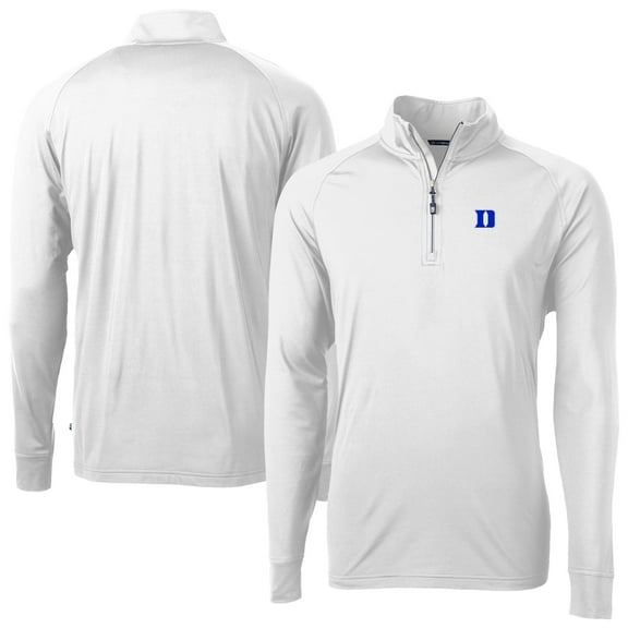 Men's Cutter & Buck White Duke Blue Devils Adapt Eco Knit Stretch Recycled Raglan DryTec Quarter-Zip Top