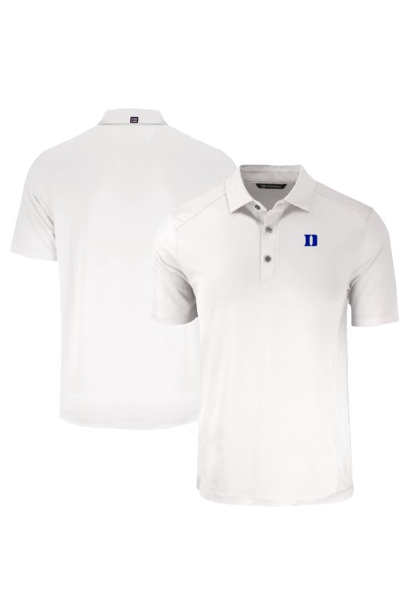 Men's Cutter & Buck White Duke Blue Devils Forge Eco Stretch Recycled DryTec Polo