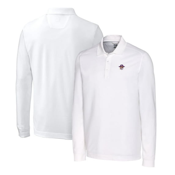 Men's Cutter & Buck White ECU Pirates Advantage Tri-Blend Pique Long Sleeve Polo