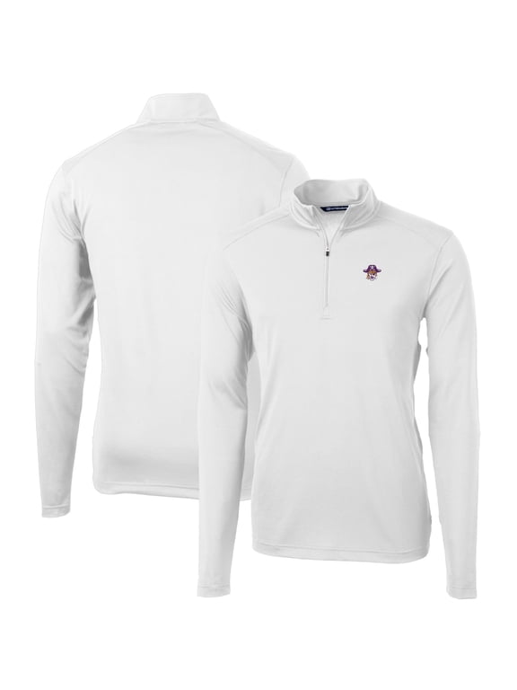 Men's Cutter & Buck White ECU Pirates Virtue Eco Pique Recycled Quarter-Zip Pullover Top