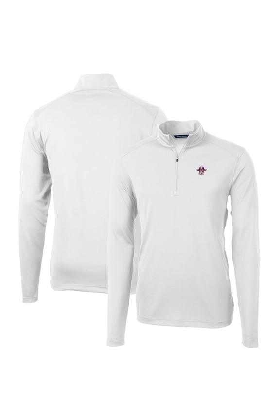 Men's Cutter & Buck White ECU Pirates Virtue Eco Pique Recycled Quarter-Zip Pullover Top