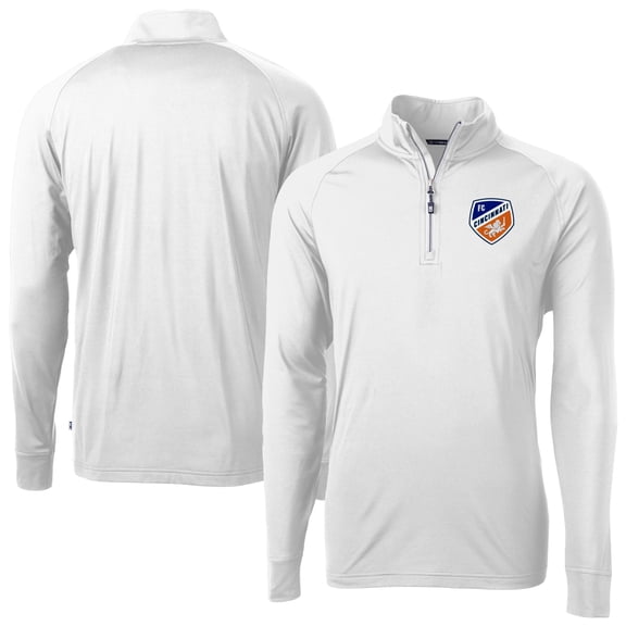 Men's-Cutter & Buck  White FC Cincinnati Adapt Eco Knit Stretch Recycled Raglan Quarter-Zip Pullover Top