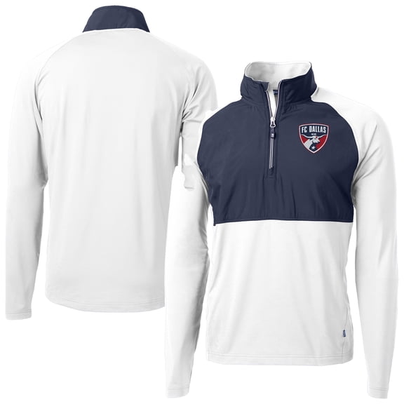 Men's-Cutter & Buck  White FC Dallas Adapt Eco Knit Hybrid Recycled Quarter-Zip Pullover Top