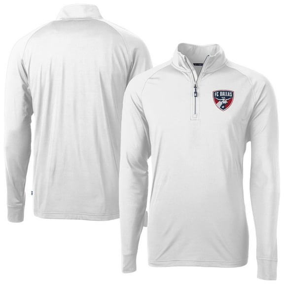 Men's-Cutter & Buck  White FC Dallas Adapt Eco Knit Stretch Recycled Raglan Quarter-Zip Pullover Top