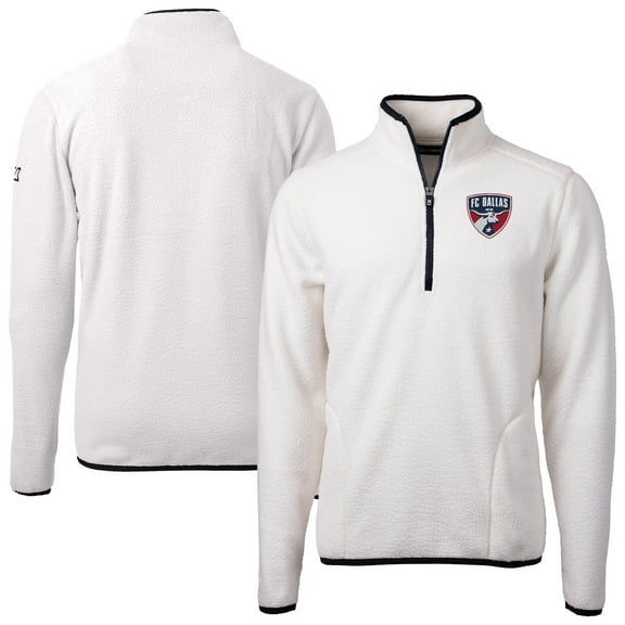Men's Cutter & Buck White FC Dallas Cascade Eco Fleece Quarter-Zip Jacket