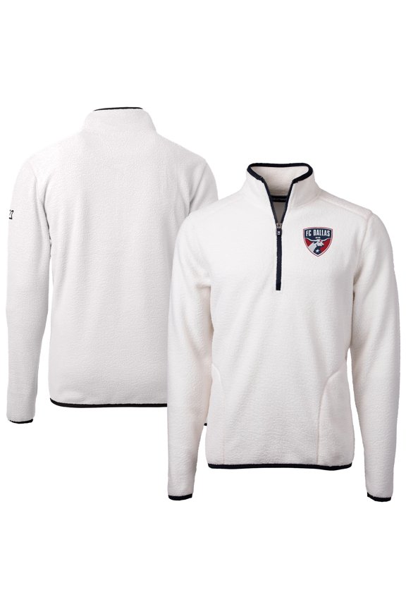 Men's Cutter & Buck White FC Dallas Cascade Eco Fleece Quarter-Zip Jacket