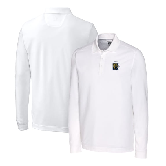 Men's Cutter & Buck White FIU Panthers Advantage Tri-Blend Pique Long Sleeve Polo
