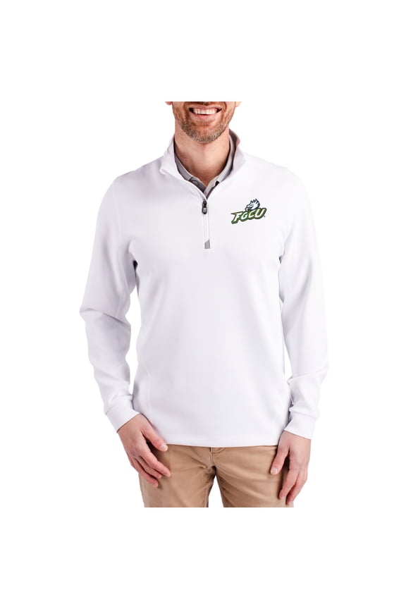 Men's-Cutter & Buck White Florida Gulf Coast Eagles DryTec Traverse Stretch Eco Tri-Blend Quarter-Zip Pullover