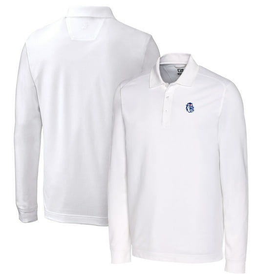 Men's Cutter & Buck White Fresno State Bulldogs Vault Advantage Tri-Blend Pique Big & Tall Long Sleeve Polo