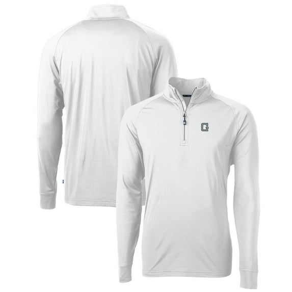 Men's Cutter & Buck White Georgetown Hoyas Adapt Eco Knit Stretch Recycled Quarter-Zip Pullover Top