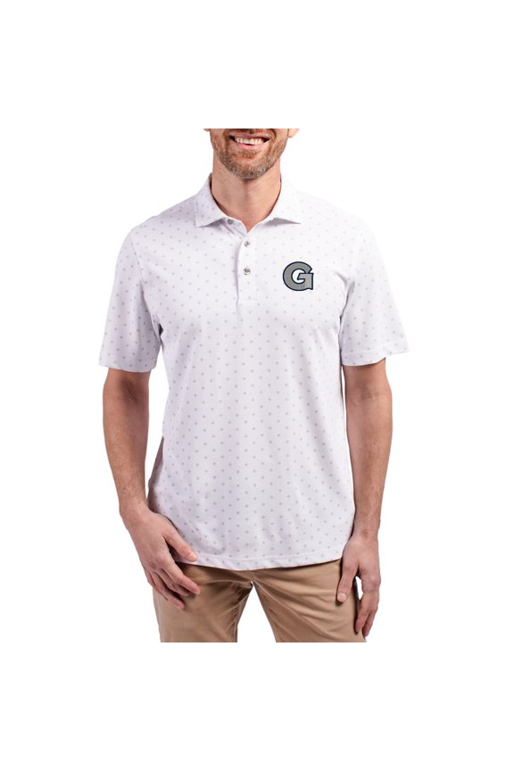 Men's Cutter & Buck  White Georgetown Hoyas Virtue Eco Pique Tile Print Recycled DryTec Polo