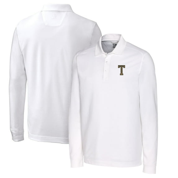 Men's Cutter & Buck White Georgia Tech Yellow Jackets Vault Advantage Tri-Blend Pique Big & Tall Long Sleeve Polo
