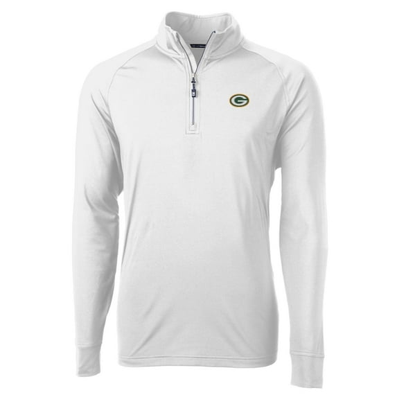 Men's Cutter & Buck White Green Bay Packers Adapt Eco Knit Quarter-Zip Pullover Jacket