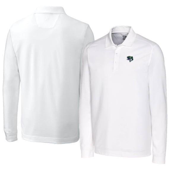 Men's Cutter & Buck White Gwinnett Stripers DryTec Advantage Tri-Blend Pique Long Sleeve Polo