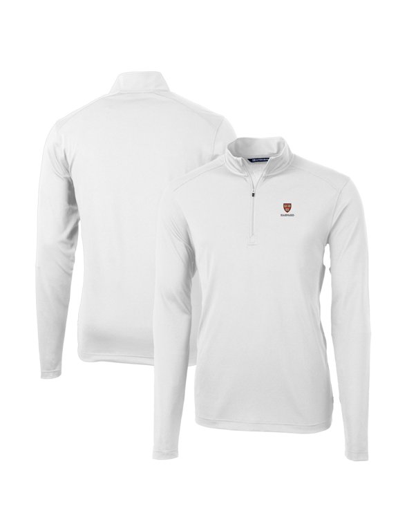 Men's Cutter & Buck White Harvard Crimson Big & Tall Virtue Eco Pique Recycled Quarter-Zip Pullover Top